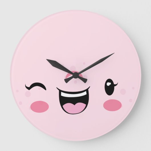 Éclairage rose Kawaii Face Horloge murale (Recto)