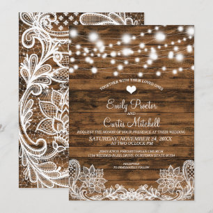Éclairages à cordes Faire-part de mariage bois et