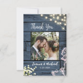 Éclairages à cordes Merci Mariage en bois bleu et (Devant)