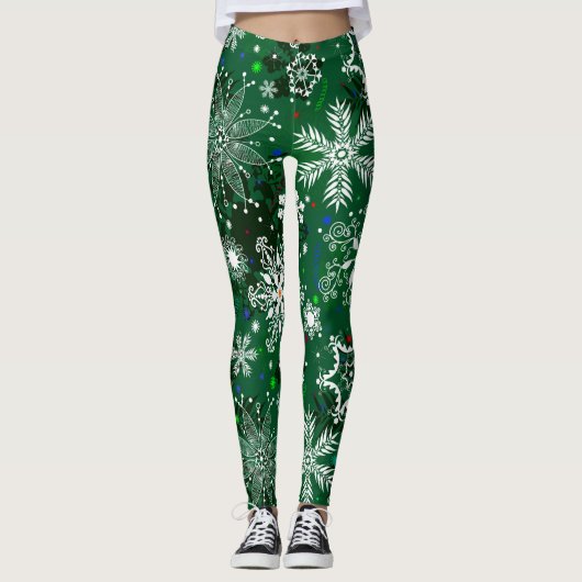 Éclat de neige de Noël vert motif leggings (Devant)