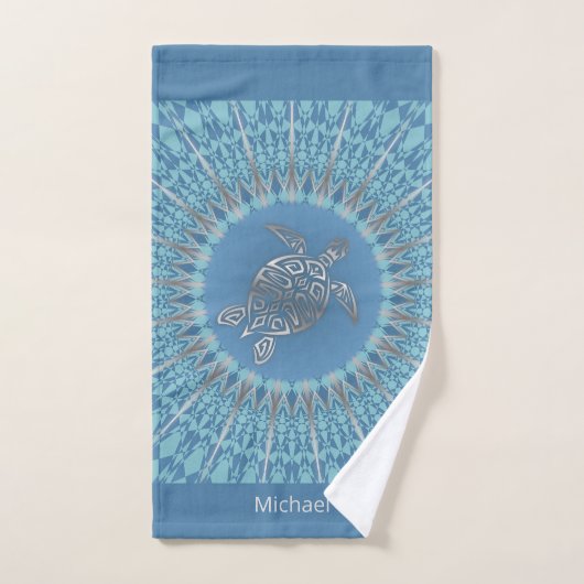 "Éclat de Tortue d'Argent" | Mandala Tropical (Serviette à main)