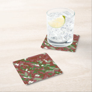 Eclectic Mod Retro Geometrisch Kerstpatroon Vierkante Kartonnen Onderzetter