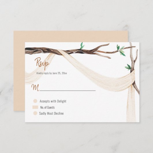 Eclectic Romance Tree Branch Beige Gauze RSVP (Voorkant / Achterkant)