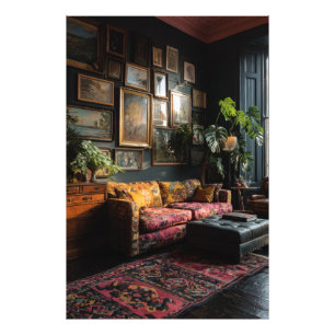 Eclectische galerijmuur woonkamer met verschillend foto afdruk