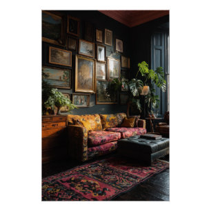 Eclectische galerijmuur woonkamer met verschillend perfect poster