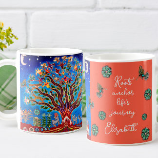 Eclectische Levensboom Inspirerend Blauwe Boho Mok