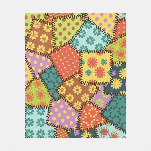 Eclectische Patchwork: Diverse Patroon Mix Fleece Deken (Voorkant)