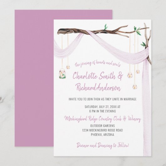 Eclectische Romance - Lila Drape Mason Jar Lights Kaart (Voorkant / Achterkant)