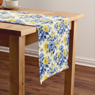 Eclectische schoonheid: Franse Blue & Lemon Shabby Lange Tafelloper
