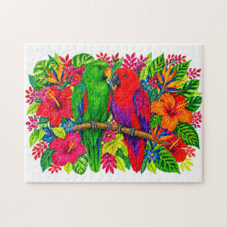 Eclectus Papegaaien Tropische Strelitzia Hibiscus Legpuzzel