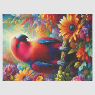 Eclectus Parrot Kleurrijke Bloemen Decoupage Tissuepapier