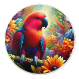 Eclectus Parrot met kleurrijke bloemen Keramische Knop