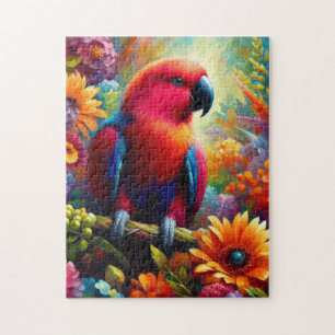 Eclectus Parrot met kleurrijke bloemen Legpuzzel