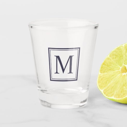 Eclipse Blue Square Personated Initiaal Monogram Shot Glas (Voorkant)