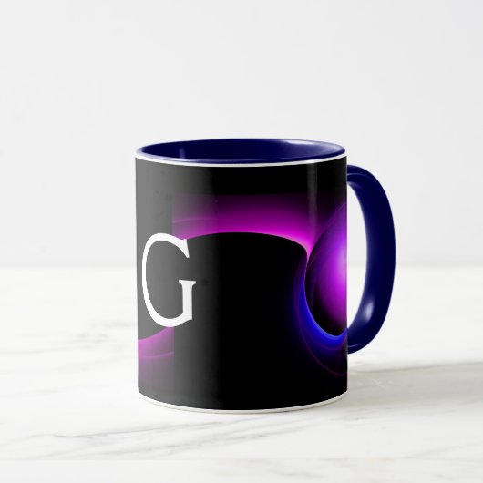 ECLIPSE MONOGRAM Roze Paarse Blauwe Zwarte Fractal Mok (Voorkant rechts)