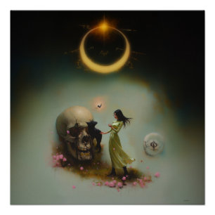 Eclipse Priestess Moon Witchy AI Art Semi-Gloss Perfect Poster