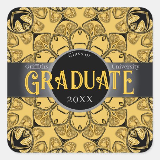 Eclipse Zonnebloem Mandala Afstudeersticker Vierkante Sticker (Voorkant)