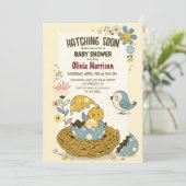 "Éclosion imminente" Invitation de baby shower pou (Debout devant)
