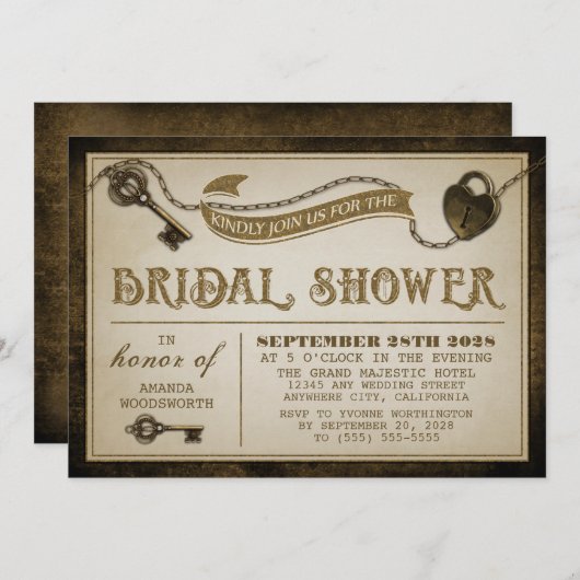 Écluse cardiaque Squelette clé nuptiale Invitation (Devant / Derrière)