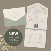 Eco-Friendly Sage Green Gold Wedding All In One Uitnodiging