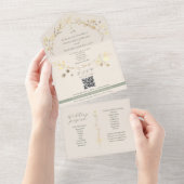 Eco-Friendly Sage Green Gold Wedding All In One Uitnodiging (Afscheurbaar)