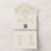 Eco-Friendly Sage Green Gold Wedding All In One Uitnodiging (Binnen)