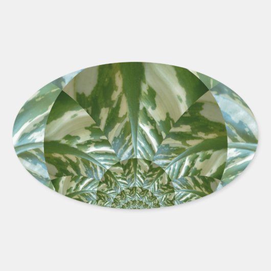 Eco Green Camo Kaleidoscope Art Print Design Ovale Sticker (Voorkant)
