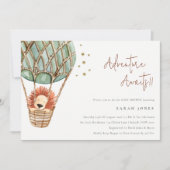 Eco Green Hot Air Ballon Lion Baby shower Uitnodig Bedankkaart (Voorkant)