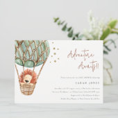 Eco Green Hot Air Ballon Lion Baby shower Uitnodig Bedankkaart (Staand voorkant)