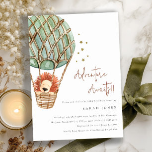 Eco Green Hot Air Ballon Lion Baby shower Uitnodig Bedankkaart