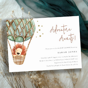 Eco Green Hot Air Ballon Lion Baby shower Uitnodig Bedankkaart