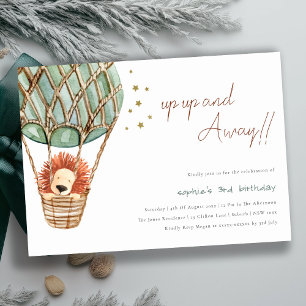 Eco Green Hot Air Balloon Lion Enfant Invitation d
