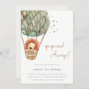 Eco Green Hot Air Balloon Lion Enfant Invitation d