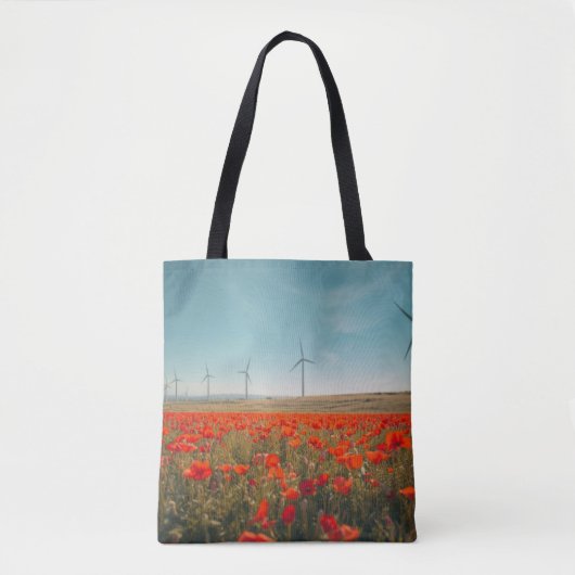 Eco Texas Tote Bag - Poppies & Wind Turbines  (Voorkant)