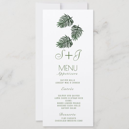 Eco-Tropical Botanique Palm Leaf Drop- Kraft Menu (Devant)