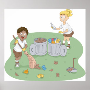 Eco-vriendelijke Kinder schoonmaak camping Recycli Poster