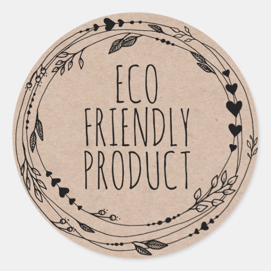 Eco vriendelijke Zero Waste Leafy Kraft Ronde Sticker (Voorkant)