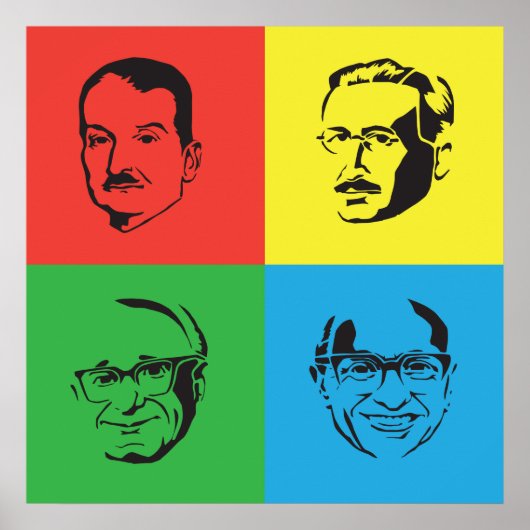Econ Head - Mises, Hayek, Rothbard, Friedman Poster (Voorkant)
