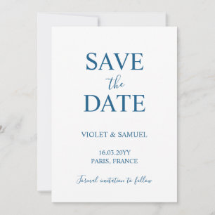 Économie de luxe bleue pour mariage Save the Date