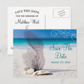 Économies de corail de plage la carte de mariage (Devant / Derrière)