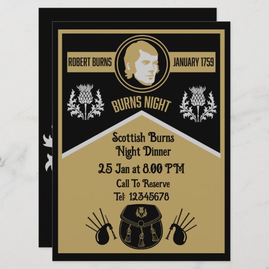 écossais Burns Invitation dîner de nuit (Devant / Derrière)