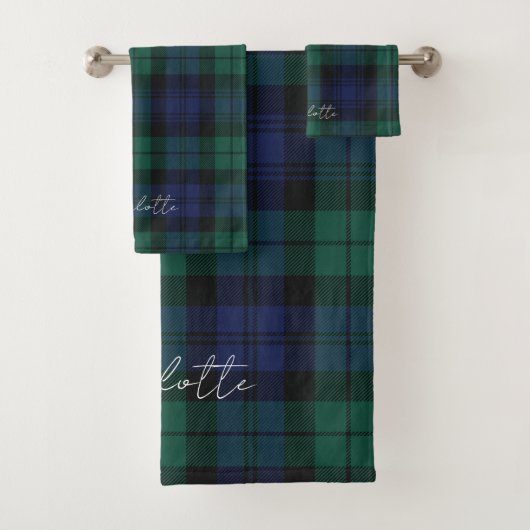 Écossais rustique élégant script vert tartan perso (En situation)