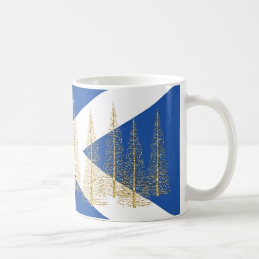 Écosse Drapeaux Arbres Bleu Blanc Mug (Droite)