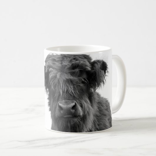 Écosse Highland cow black and white photo mug (Devant droit)