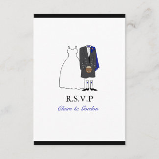 Ecosse Kilt Bride & Groom Wedding RSVP - bleu