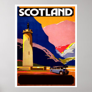 Écosse, voyage en bus, affiche vintage