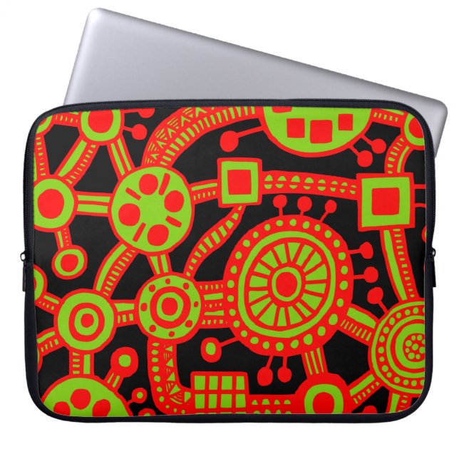 Ecosysteem III rood en groen op zwart Laptop Sleeve (Voorkant)