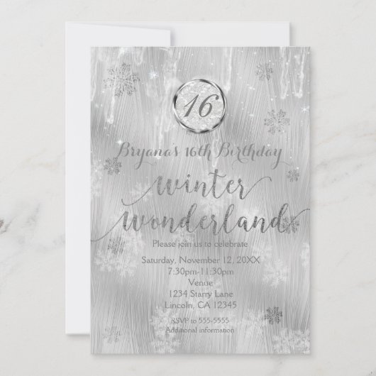 Écoulements de neige blanc argenté Invitations hiv (Devant)