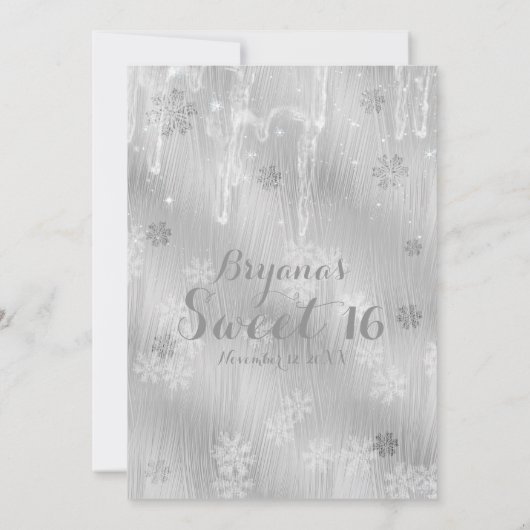 Écoulements de neige blanc argenté Invitations hiv (Dos)