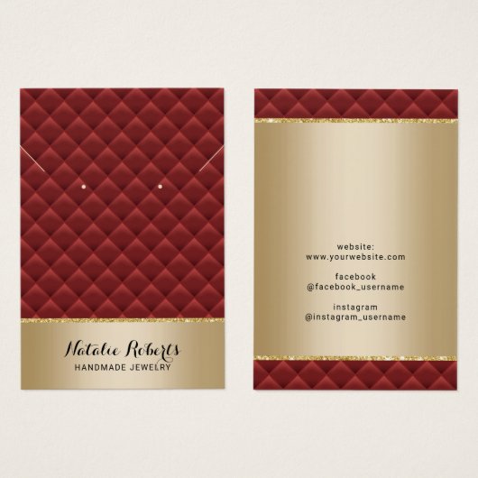 Écran d'oreille de luxe Red Quilted Gold Bijoux (Devant & derrière)